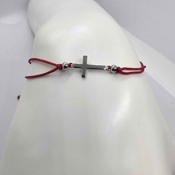 NEW Sterling Silver 925 Cross Design With Red String Bracelet - Picture 2 of 3